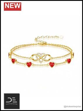 18K Gold Plated Infinity Birthstone Anklet Bracelet with Heart Charm